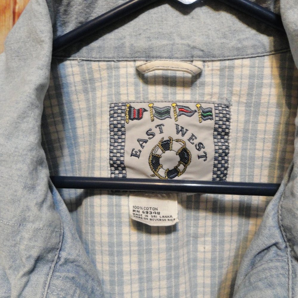 East West Sportive Casual denim Jean Jacket~Plaid pockets~heavy vtg - Picture 3 of 6